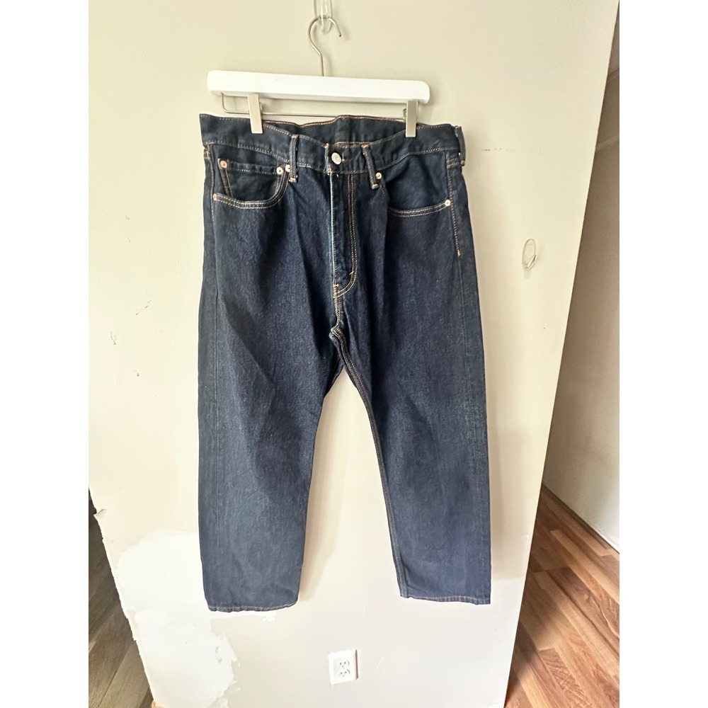 Levis 505 Regular Fit Jeans Mens 36x30 Dark Wash Indigo Straight Leg Denim